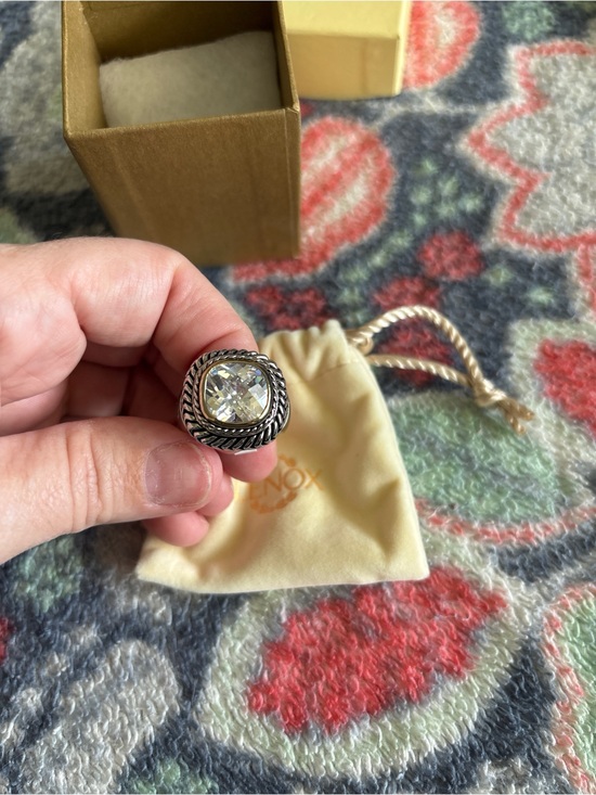 Lenox Jewelry - Lenox Silver-Tone Rope Detail Ring with Clear Crystal